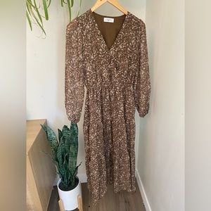Carly Jean Los Angeles brown floral midi dress.